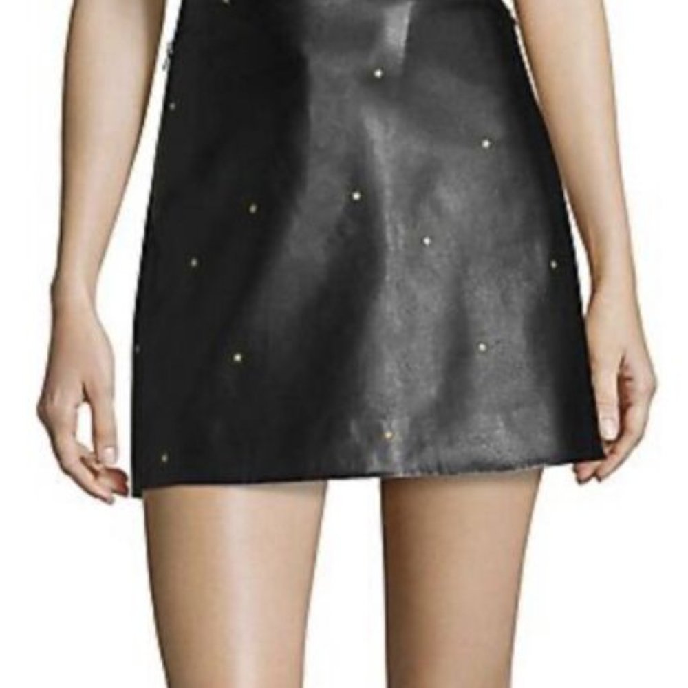 L'AGENCE Jolie Lamb Leather Star Print Mini Skirt Zip Pockets Women’s Size 4